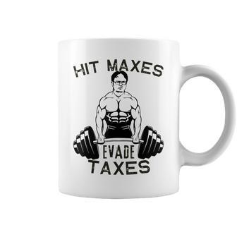 Humor Gym Weightlifting Hit Maxes Evade Taxes Workout Funny Coffee Mug - Seseable