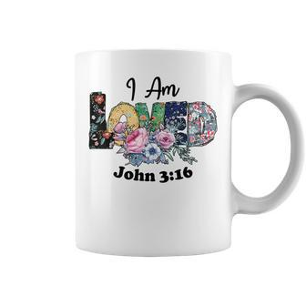 I Am Loved Scripture Quote Inspirational Faith Boho Floral Faith Funny Gifts Coffee Mug | Mazezy