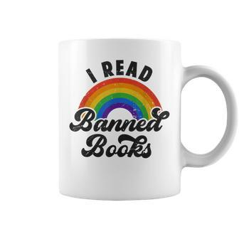 I Read Banned Books Retro Literature Rainbow Reading Vintage Coffee Mug