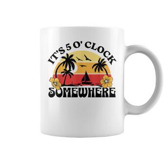 Its 5 O’Clock Somewhere Summer Retro Sunset Drinking Drinking Funny Designs Funny Gifts Coffee Mug | Mazezy