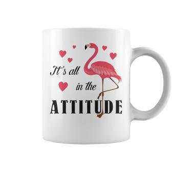 Its All In The Attitude Cute Pink Flamingo Lover Watercolor Coffee Mug | Mazezy