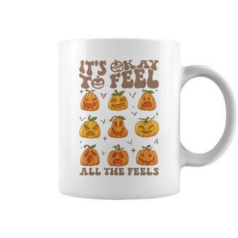 Its Okay To Feel All The Feels Fall Pumpkins Mental Health Coffee Mug | Mazezy