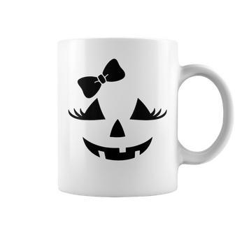 Jack O Lantern Eyelashes Pumpkin Face Halloween Girls Coffee Mug | Mazezy