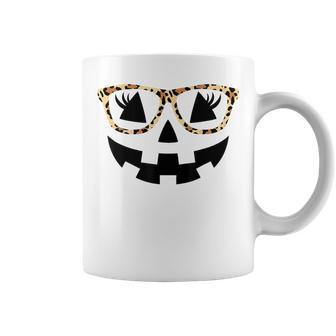 Jack O Lantern Face Pumpkin Hallowen Leopard Print Glasses Coffee Mug - Monsterry CA