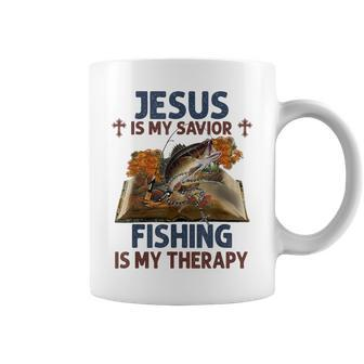 Jesus Is My Savior Fishing Is My Therapy Funny Christian Coffee Mug | Mazezy