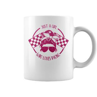 Just A Girl Who Loves Racing Race Day Checkered Flags Gift Racing Funny Gifts Coffee Mug | Mazezy