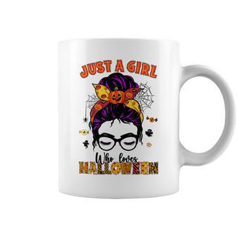 Just A Girl Who Loves Halloween Scary Messy Bun Costume Coffee Mug - Monsterry