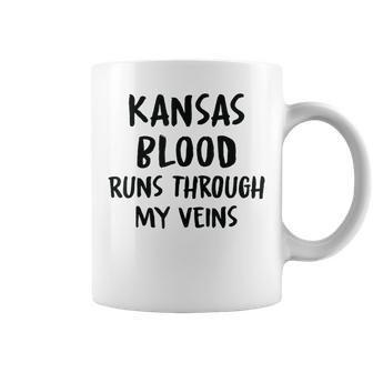 Kansas Blood Runs Through My Veins Novelty Sarcastic Word Coffee Mug - Seseable