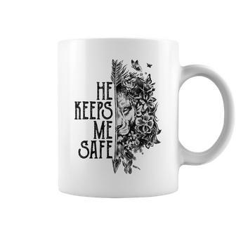 He Keeps Me Safe Lion Floral Coffee Mug | Mazezy