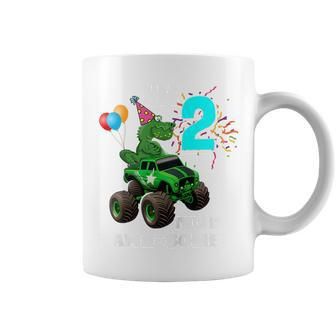Kids 2Nd Birthday Boy T Rex & Monster Trucks Family Matching T Rex Funny Gifts Coffee Mug | Mazezy