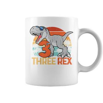 Kids Boys Three Rex 3Rd Birthday Third Dinosaur 3 Year Old Coffee Mug - Seseable