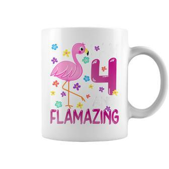 Kids I Am 4 And Flamazing Amazing 4Th Birthday Flamingo Lover Coffee Mug | Mazezy