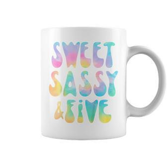 Kids Sweet Sassy And Five 5Th Birthday Girl Tie Dye 5 Year Old Coffee Mug | Mazezy