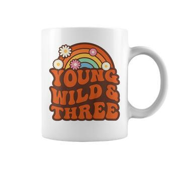 Kids Young Wild & Three Funny 70S Groovy Retro 3Rd Birthday Young Funny Gifts Coffee Mug | Mazezy