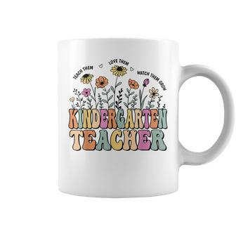 Kindergarten Teacher Flower Groovy Teacher Back To School Coffee Mug | Mazezy