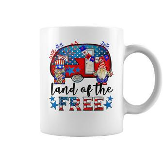 Land Of The Free American Flag Gnomes Funny Camping July 4Th Coffee Mug | Mazezy