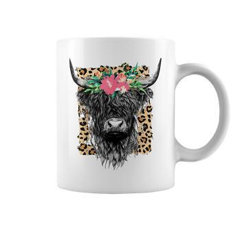 Leopard Floral Highland Cow Heifer Cattles Western Country Coffee Mug - Seseable