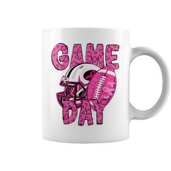 Leopard Game Day Pink American Football Tackle Breast Cancer Coffee Mug - Seseable