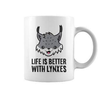 Life Is Better With Lynxes Cute Eurasian Lynx Cat Coffee Mug | Mazezy
