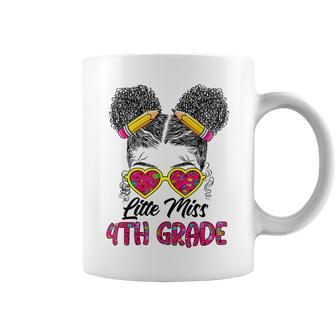 Little Miss 4Th Grade Back To School Messy Bun Afro Girls Coffee Mug - Seseable