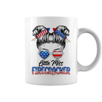 Little Miss Firecracker 4Th Of July Girls Messy Bun Usa Flag Usa Funny Gifts Coffee Mug | Mazezy