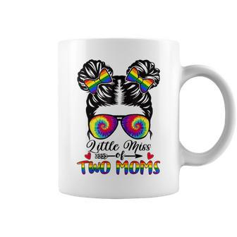 Little Miss Of Two Moms Lgbt Lesbian Pride Messy Bun Girls Coffee Mug | Mazezy