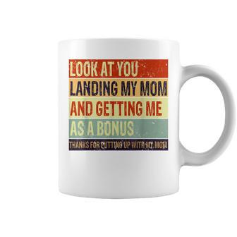 Look At You Landing My Mom Getting Me As A Bonus Retro Dad Coffee Mug | Mazezy