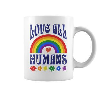Love All Humans Rainbow Flag Lgbtq Gay Lesbian Trans Pride Coffee Mug | Mazezy