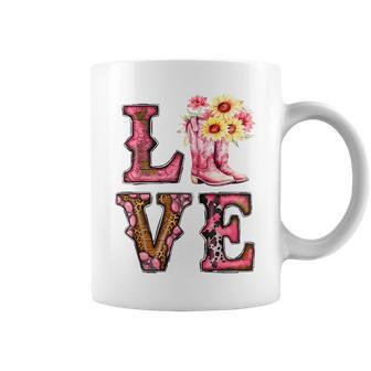 Love Cowboy Boots Sunflowers Western Country Rodeo Cowgirl Rodeo Funny Gifts Coffee Mug | Mazezy