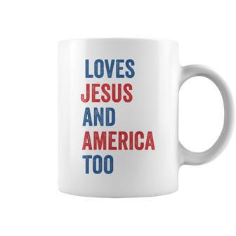 Loves Jesus And America Too God Christian 4Th Of July Retro Coffee Mug | Mazezy