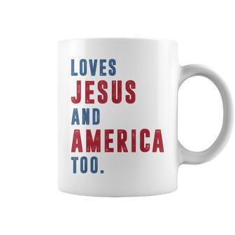 Loves Jesus And America Too Retro God Christian 4Th Of July Coffee Mug | Mazezy