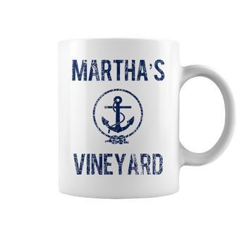 Marthas Vineyard Knot And Anchor Distressed Navy Blue Coffee Mug | Mazezy