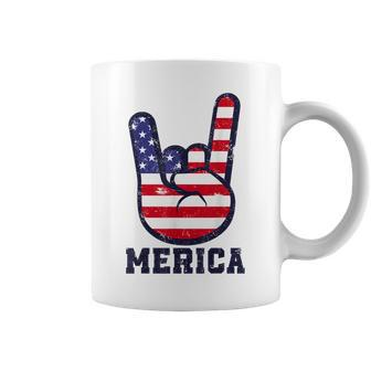 Merica Rock Sign 4Th Of July American Usa Flag Patriotic Coffee Mug | Mazezy