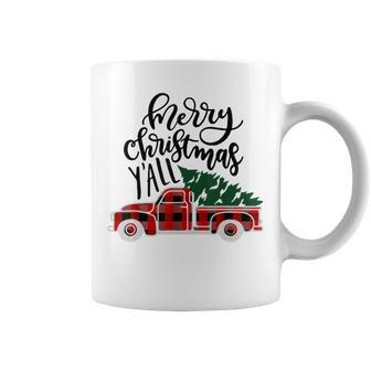 Merry Christmas Yall Vintage Truck With Tree Plaid T Coffee Mug | Mazezy