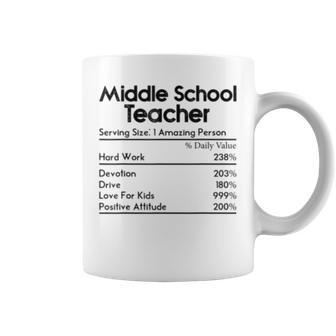 Middle School Teacher Nutrition Facts Teachers Funny Gift Coffee Mug | Mazezy