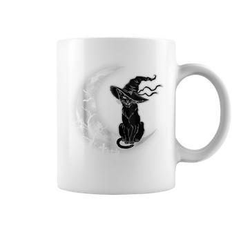 Moon Halloween Scary Black Cat Costume Witch Hat Coffee Mug - Monsterry AU