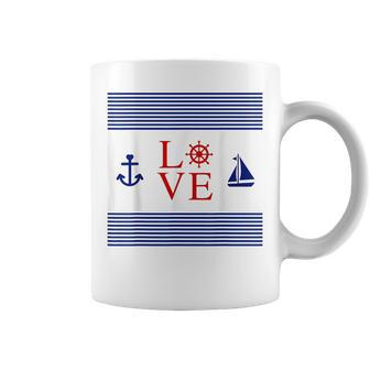 Nautical Love With Anchor Wheel Sailboat Coffee Mug | Mazezy