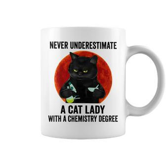 Never Underestimate A Cat Lady With A Chemistry Degree Coffee Mug | Mazezy