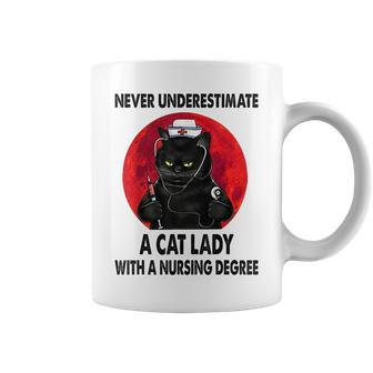 Never Underestimate A Cat Lady With Nursing Degree Coffee Mug | Mazezy