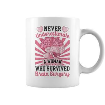 Never Underestimate A Woman Happy Brain Tumor Cancer Graphic Gift For Womens Coffee Mug - Seseable