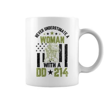 Never Underestimate A Woman Veteran Veterans Day Graphic Veteran Funny Gifts Coffee Mug | Mazezy