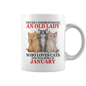 Never Underestimate An Old Lady Who Loves Cats January Coffee Mug - Seseable