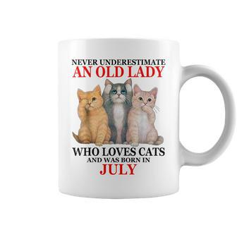 Never Underestimate An Old Lady Who Loves Cats July Coffee Mug - Seseable