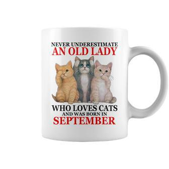 Never Underestimate An Old Lady Who Loves Cats September Coffee Mug - Seseable