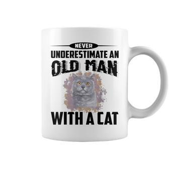 Never Underestimate An Old Man With British Shorthair Cat Old Man Funny Gifts Coffee Mug | Mazezy UK