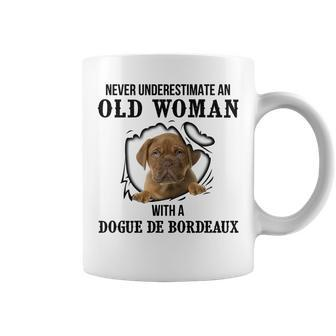 Never Underestimate An Old Woman With A Dogue De Bordeaux Old Woman Funny Gifts Coffee Mug | Mazezy