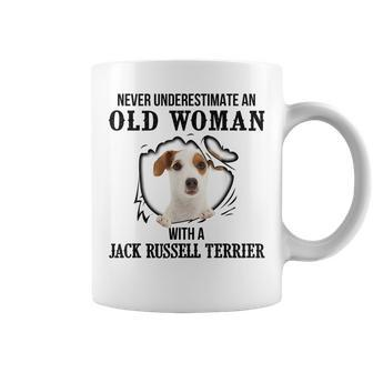 Never Underestimate An Old Woman With A Jack Russell Terrier Old Woman Funny Gifts Coffee Mug | Mazezy