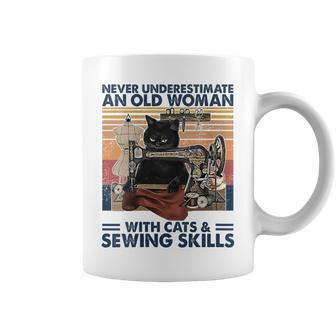 Never Underestimate An Old Woman With Cats And Sewing Skills Gift For Womens Coffee Mug | Mazezy