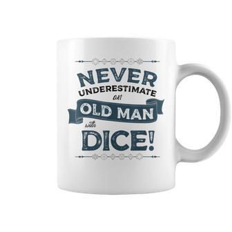 Never Underestimate Old Man With Dice Rpg Gaming Dad Uncle Gift For Mens Coffee Mug | Mazezy