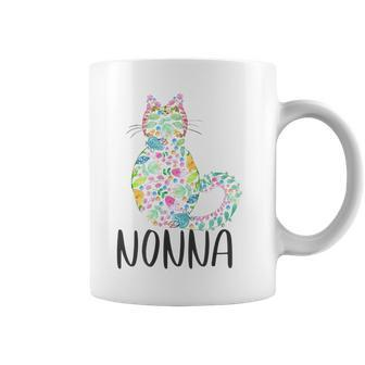 Nonna Floral Cat Italian Grandma Cat Lover White Coffee Mug | Mazezy